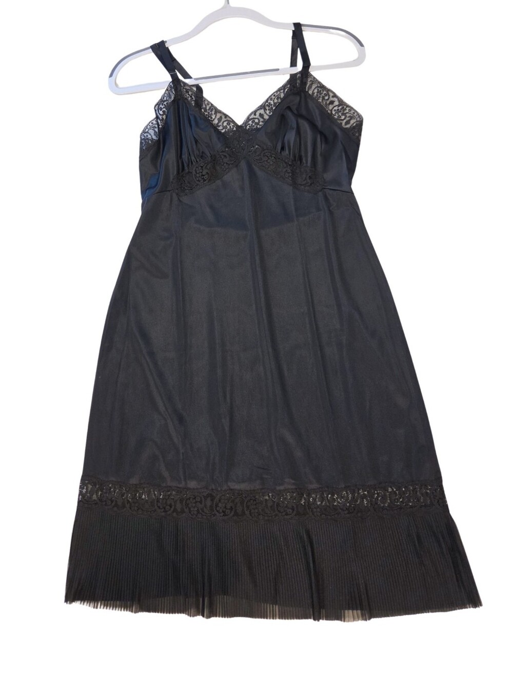 Vintage 70s Sears Roebuck Black Lace Slip Dress Pleated Whimsigoth Coquette Goth